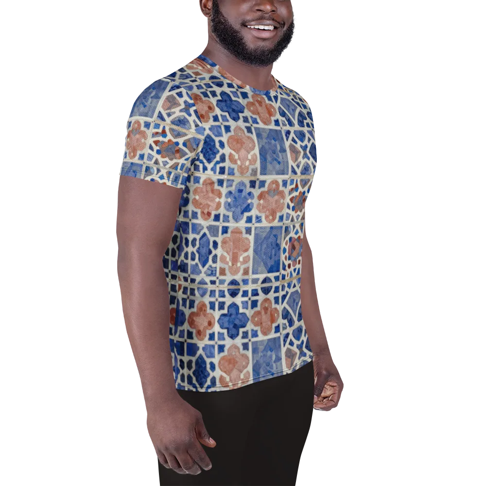 Azure Mosaic on Men's Athletic T-Shirt — Right