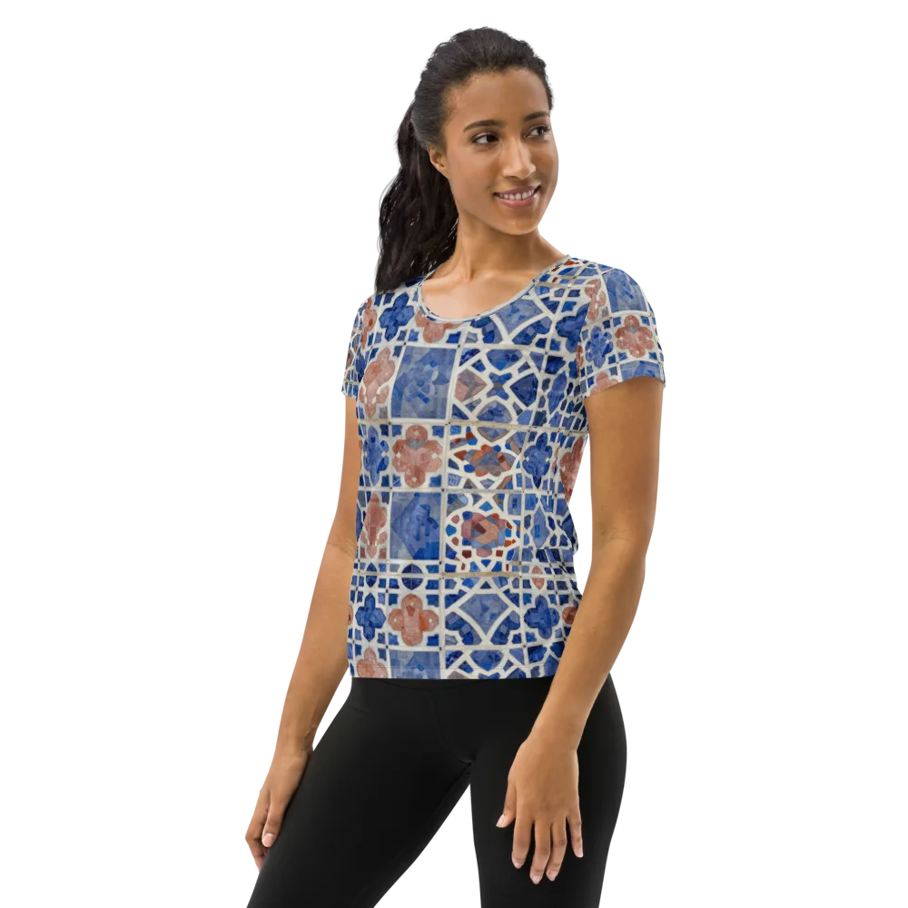Azure Mosaic on Women's Athletic T-Shirt — Left