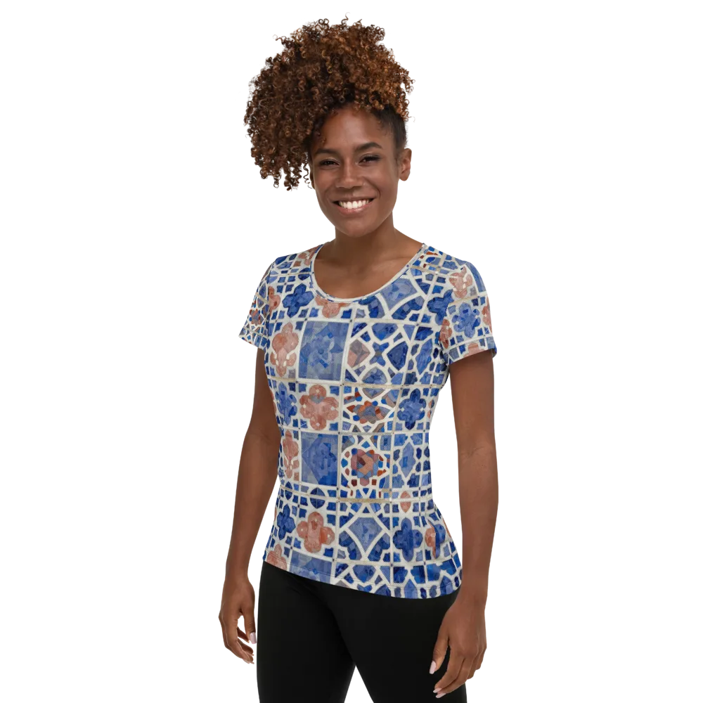 Azure Mosaic on Women's Athletic T-Shirt — Left