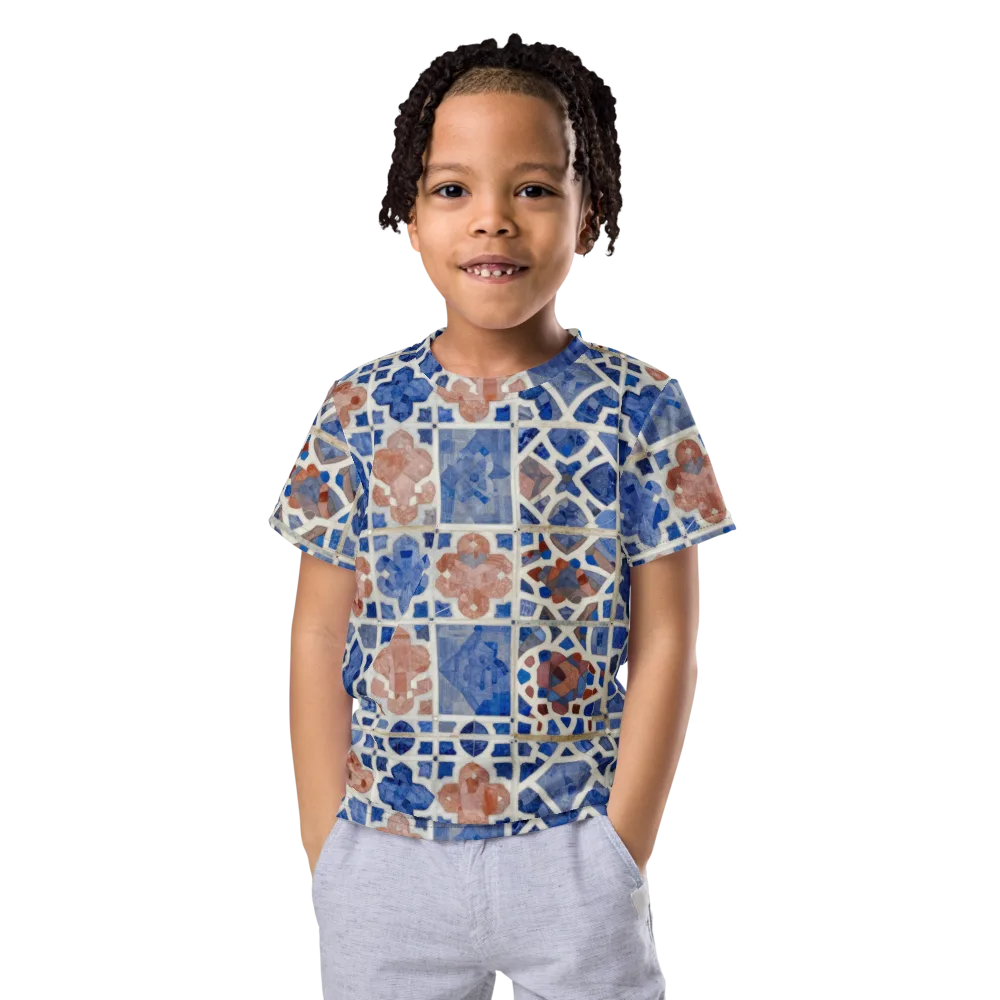 Azure Mosaic on Kids Crew Neck T-Shirt — Front