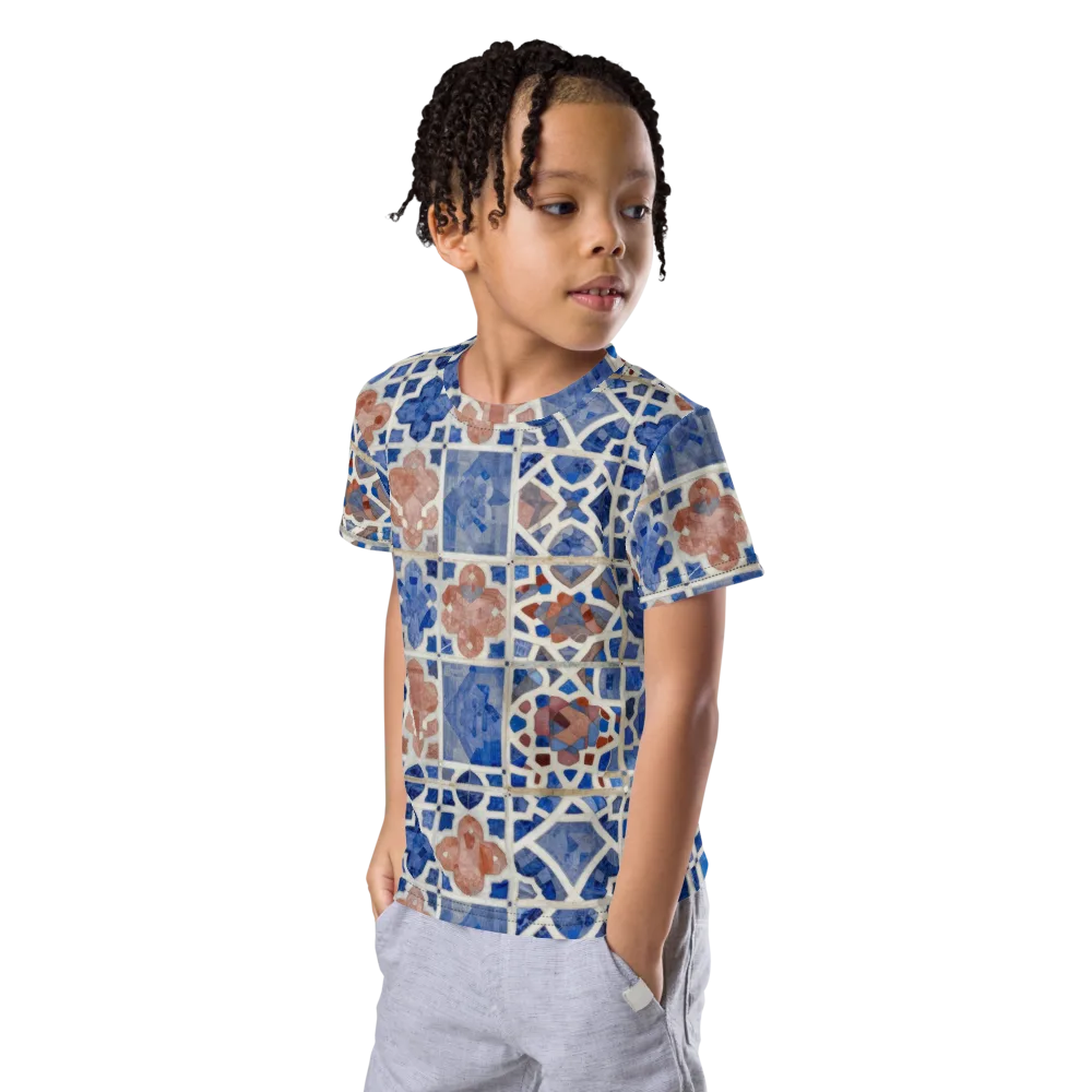 Azure Mosaic on Kids Crew Neck T-Shirt — Left Front