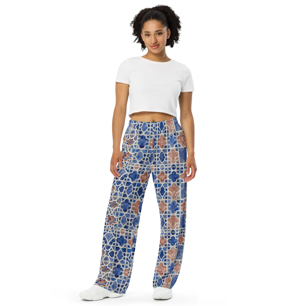 Azure Mosaic on Wide-Leg Pants — Front