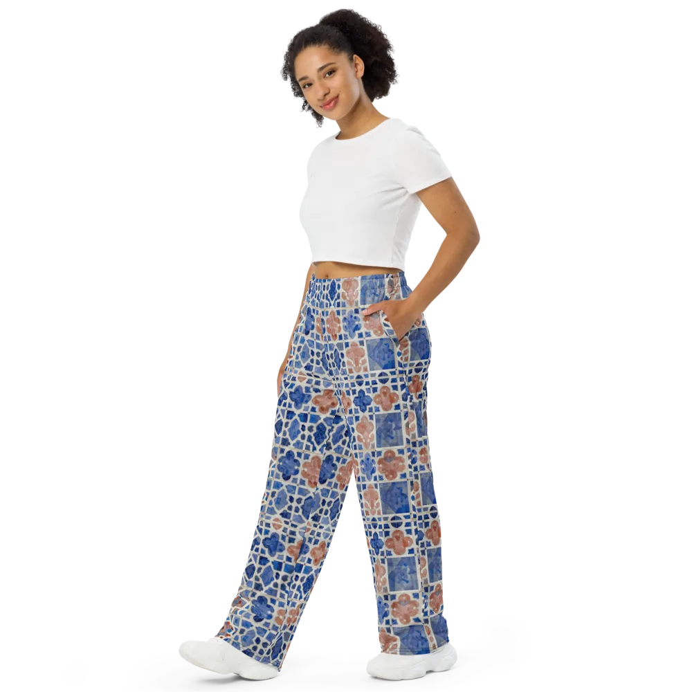Azure Mosaic on Wide-Leg Pants — Left Front