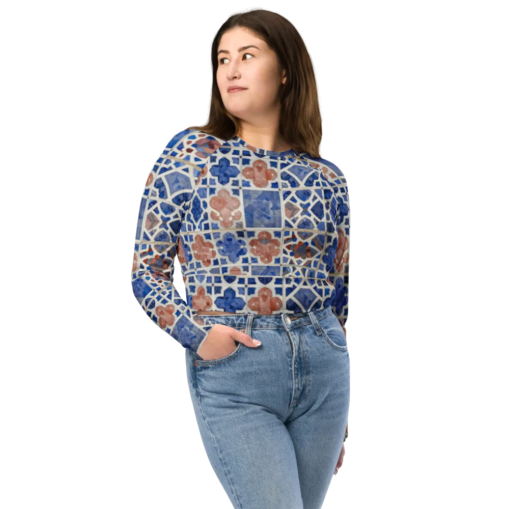 Azure Mosaic on Long Sleeve Crop Top — Front