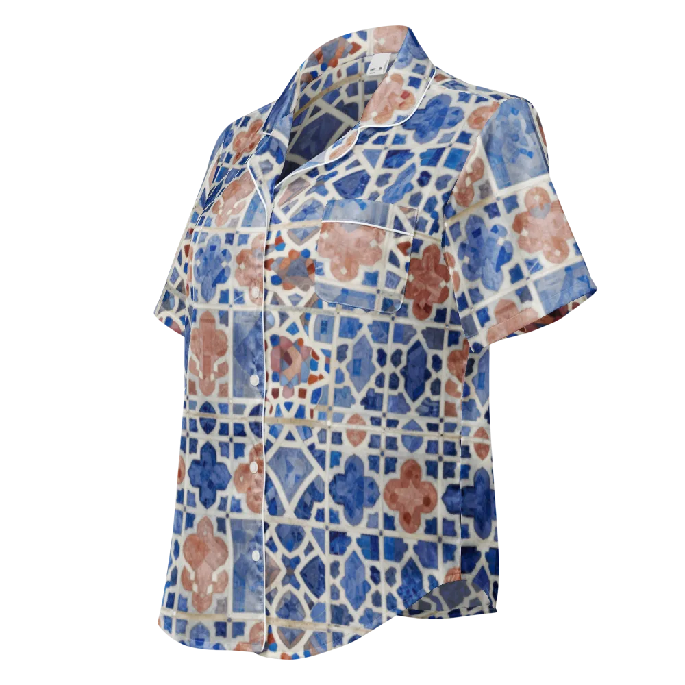 Azure Mosaic on Women's Short Sleeve Pajama Top — Left Front
