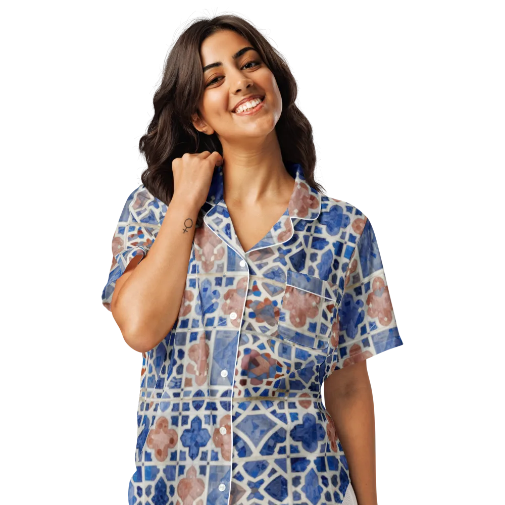 Azure Mosaic on Women's Short Sleeve Pajama Top — Front