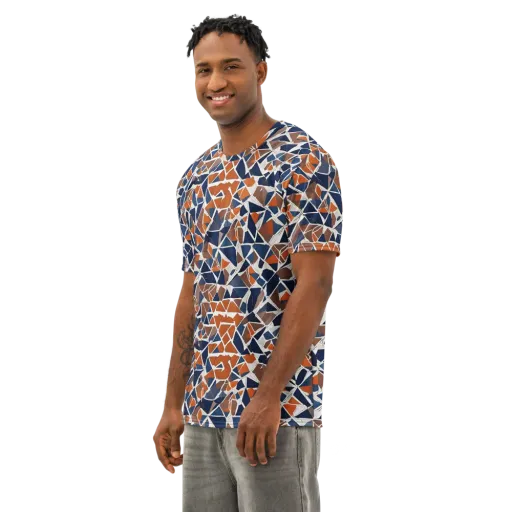 Indigo Fracture on a Men's Cotton Crew Neck T-Shirt