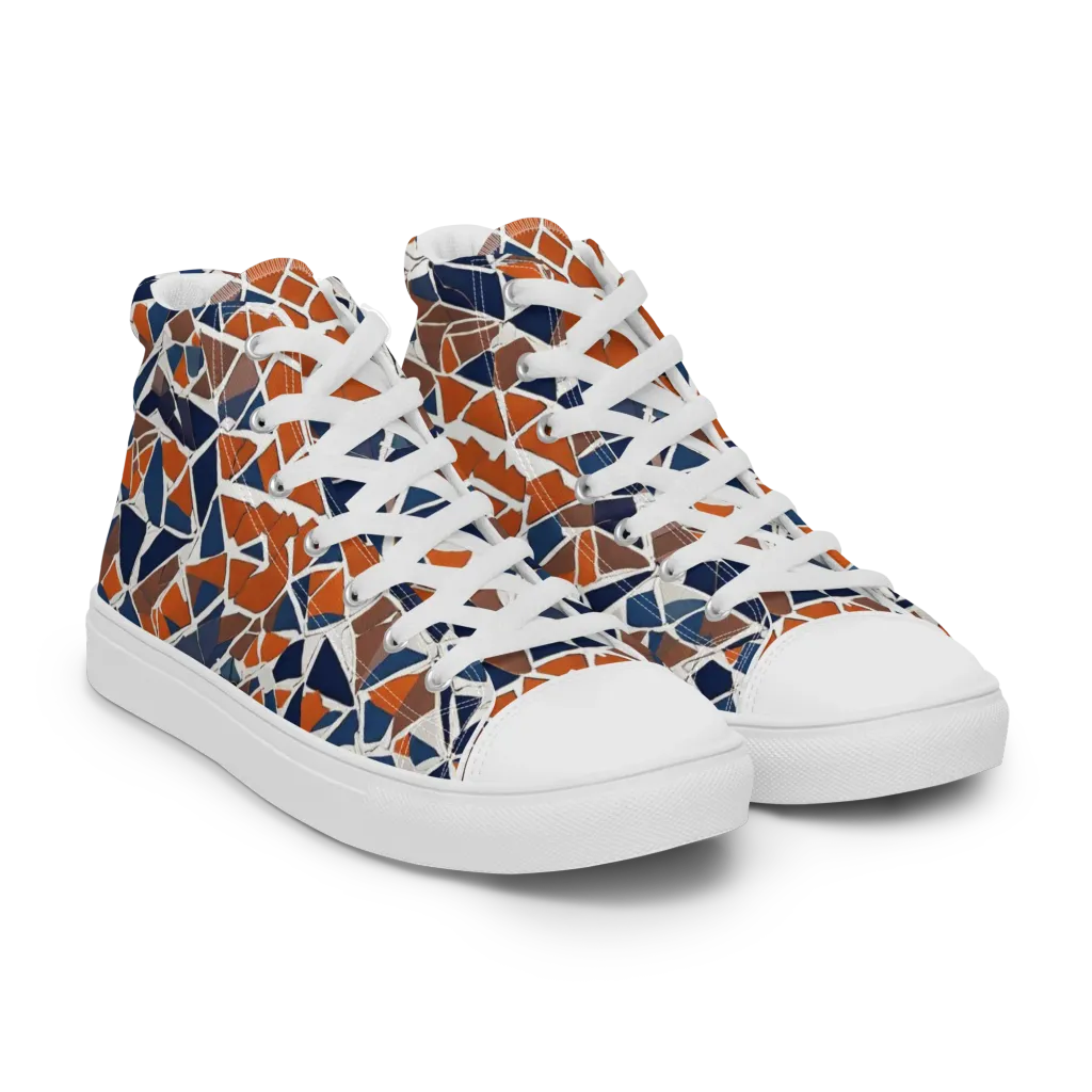 Indigo Fracture on Men's High Top Canvas Shoes — Right Front