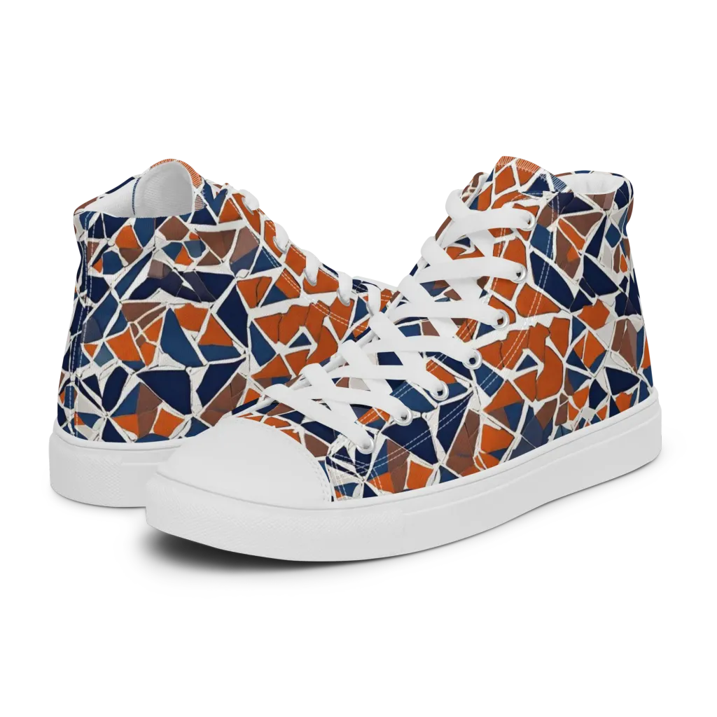 Indigo Fracture on Men's High Top Canvas Shoes — Left