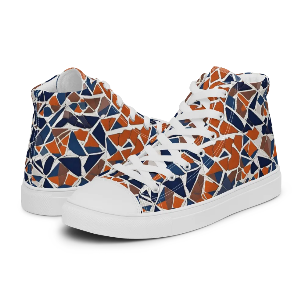 Indigo Fracture on Women's High Top Canvas Shoes — Left