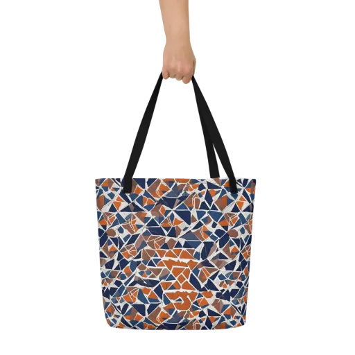 Indigo Fracture on a Large Tote Bag W/ Pocket