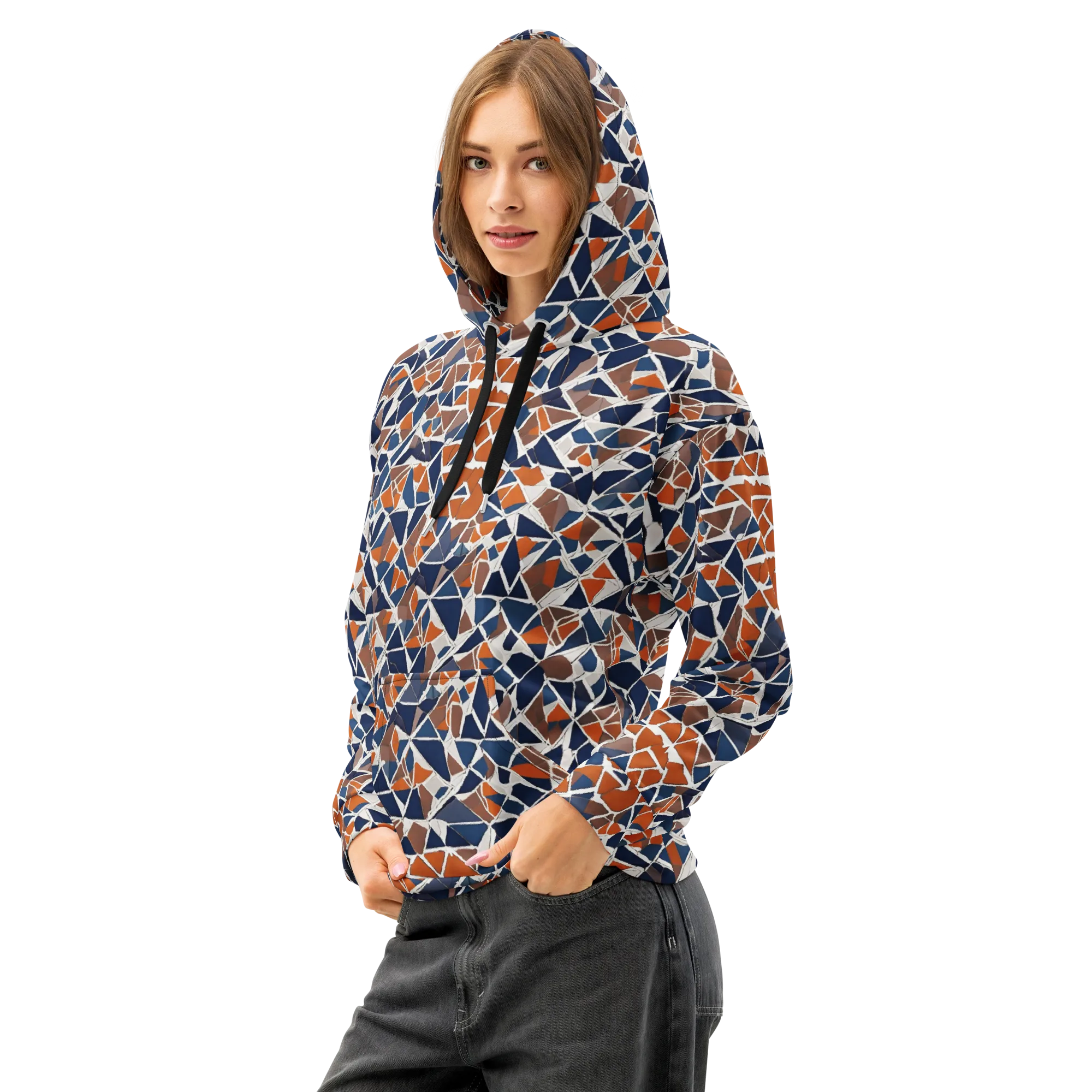 Indigo Fracture on Cotton Hoodie — Left Front