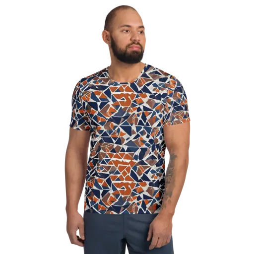 Indigo Fracture on a Men's Athletic T-Shirt