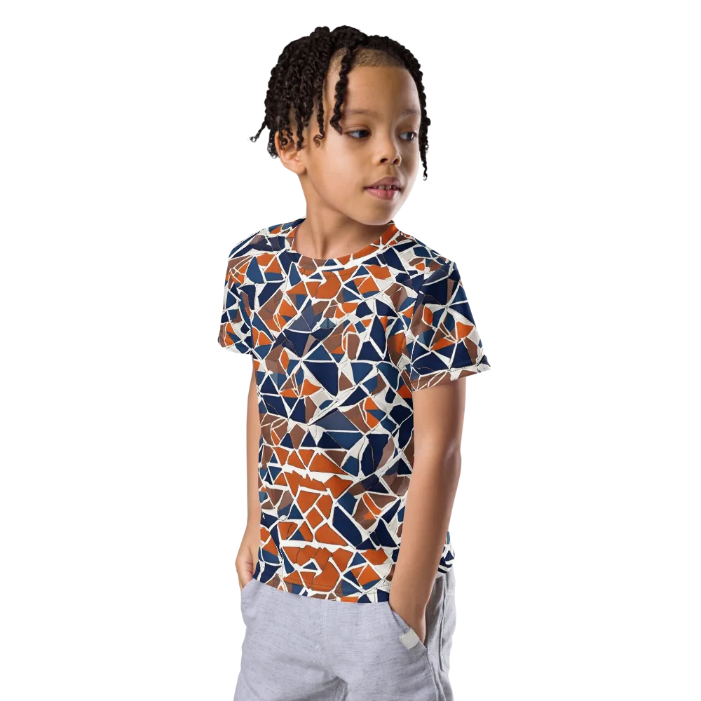 Indigo Fracture on Kids Crew Neck T-Shirt — Left Front