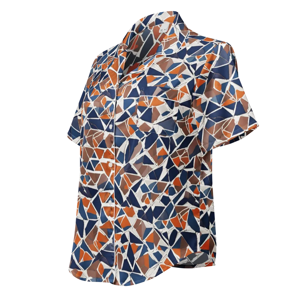 Indigo Fracture on Women's Short Sleeve Pajama Top — Left Front