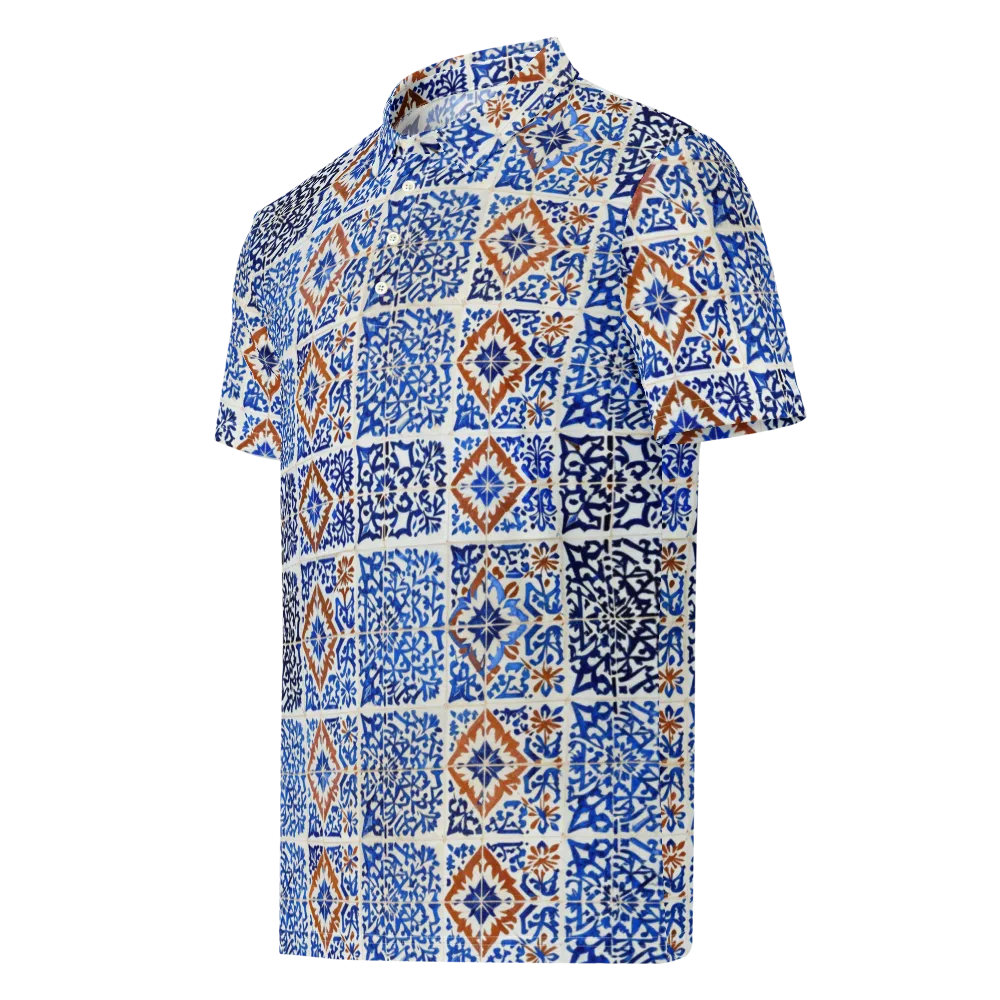 Indigo Tilework on Men's Slim Fit Polo Shirt — Left Front