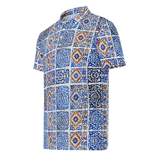 Indigo Tilework on a Men's Slim Fit Polo Shirt