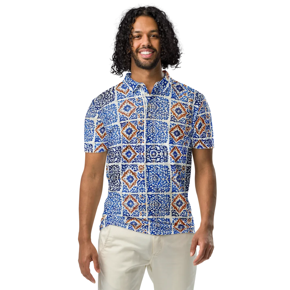 Indigo Tilework on Men's Slim Fit Polo Shirt — Front