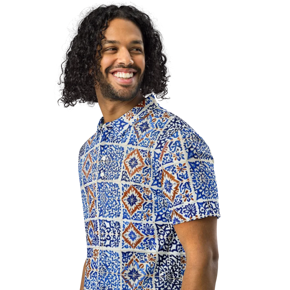 Indigo Tilework on Men's Slim Fit Polo Shirt — Left Front