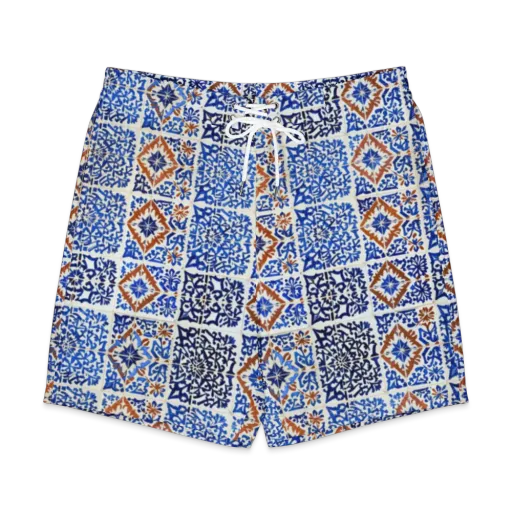 Indigo Tilework on a Men's Board Shorts