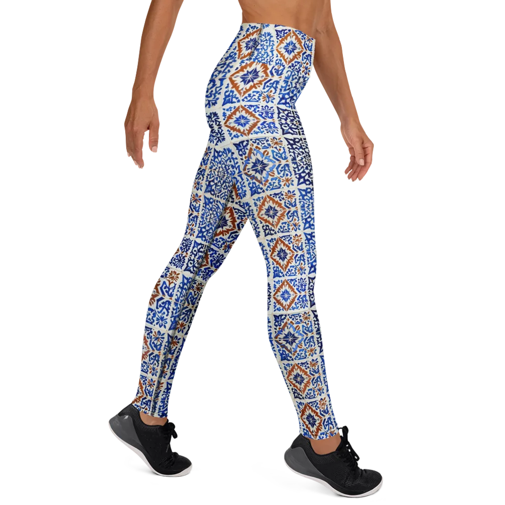 Indigo Tilework on Yoga Leggings — Right