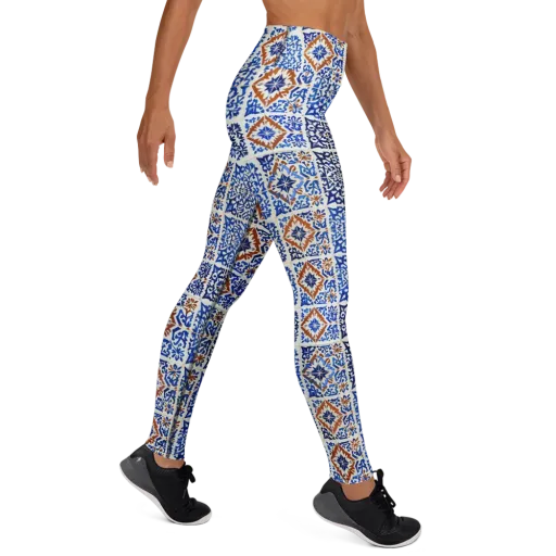 Indigo Tilework on a Yoga Leggings