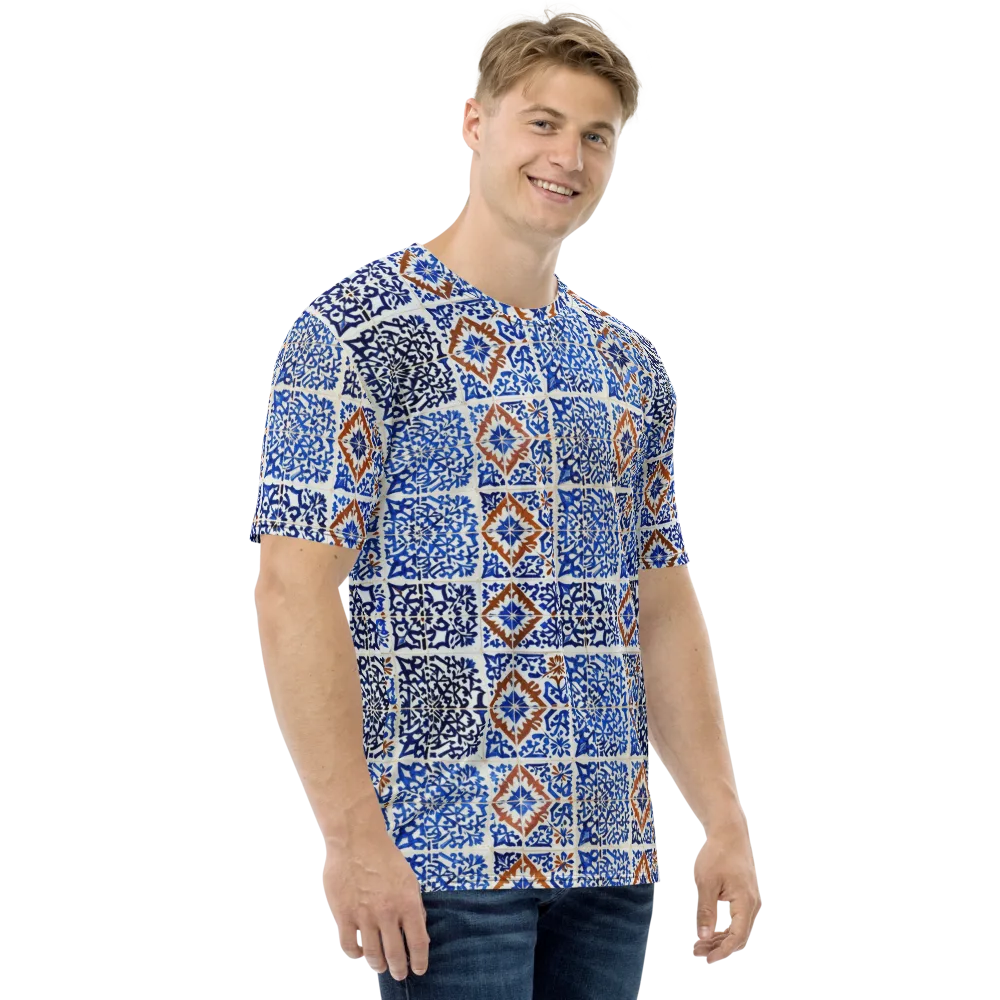 Indigo Tilework on Men's Crew Neck T-Shirt — Right