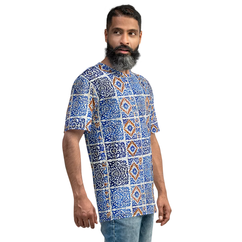 Indigo Tilework on Men's Crew Neck T-Shirt — Right