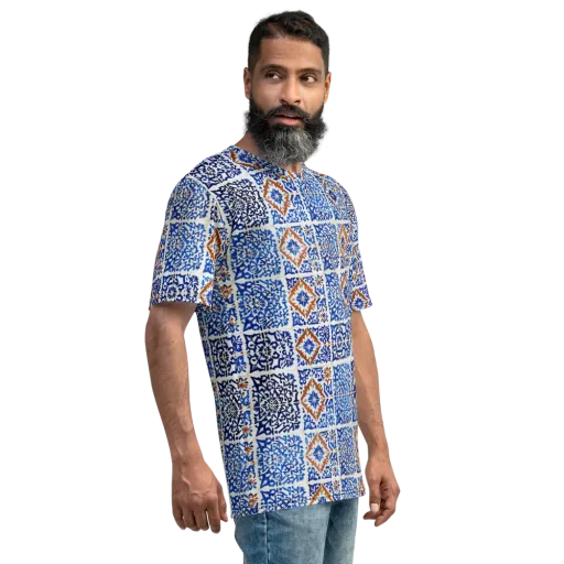 Indigo Tilework on a Men's Crew Neck T-Shirt