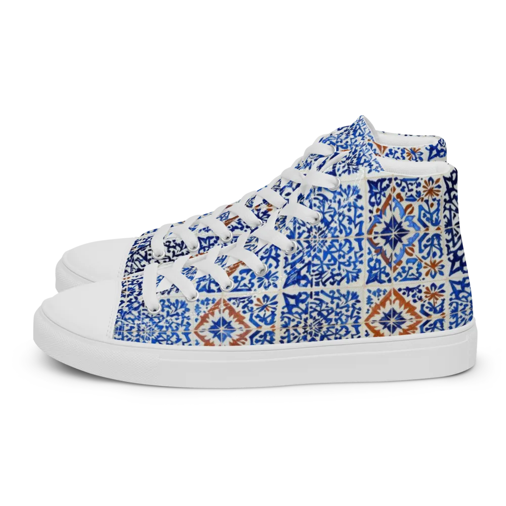 Indigo Tilework on Men's High Top Canvas Shoes — Left