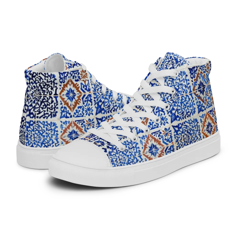 Indigo Tilework on Men's High Top Canvas Shoes — Left