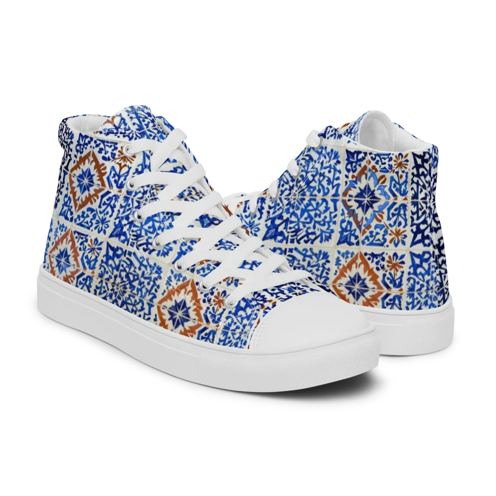 Indigo Tilework on Men's High Top Canvas Shoes — Right