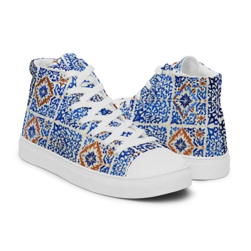 Indigo Tilework on a Men's High Top Canvas Shoes