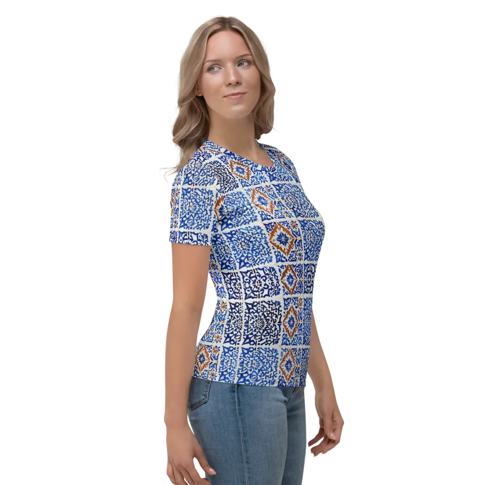 Indigo Tilework on Women's Crew Neck T-Shirt — Right
