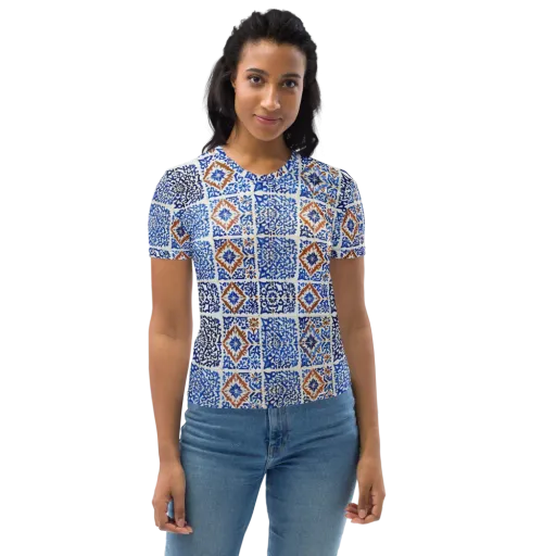 Indigo Tilework on a Women's Crew Neck T-Shirt