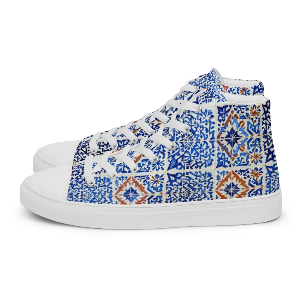 Indigo Tilework on Women's High Top Canvas Shoes — Left