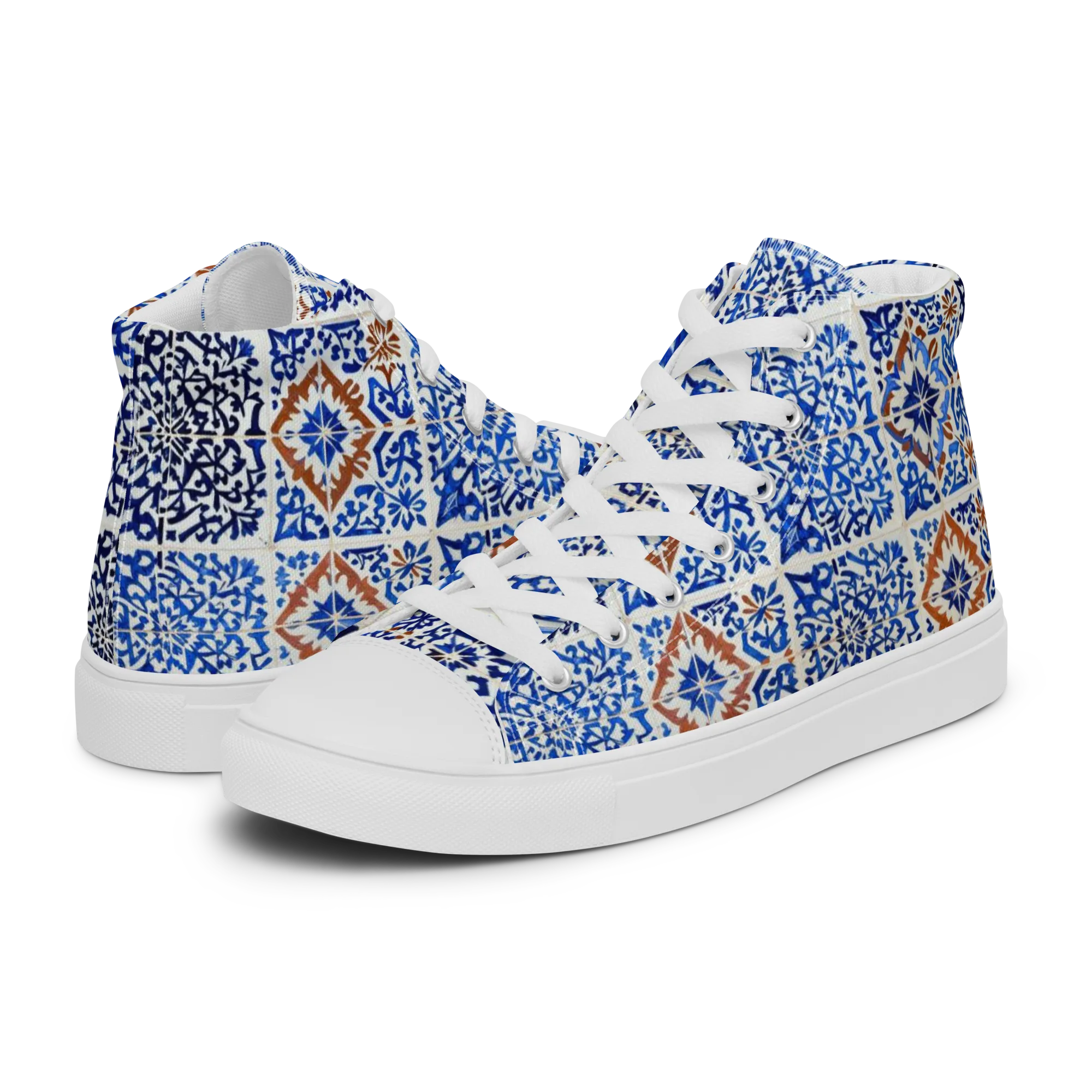 Indigo Tilework on Women's High Top Canvas Shoes — Left