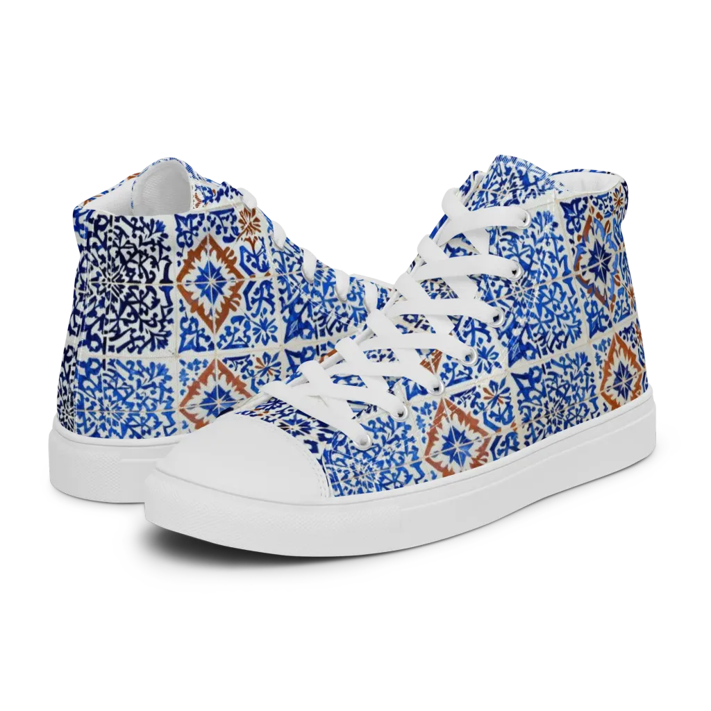 Indigo Tilework on Women's High Top Canvas Shoes — Left