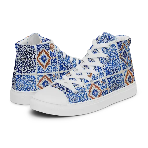 Indigo Tilework on a Women's High Top Canvas Shoes