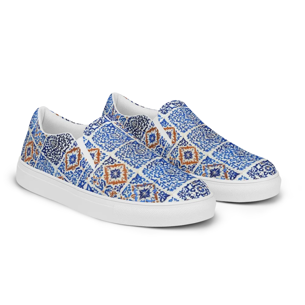 Indigo Tilework on Men's Slip-On Canvas Shoes — Right Front
