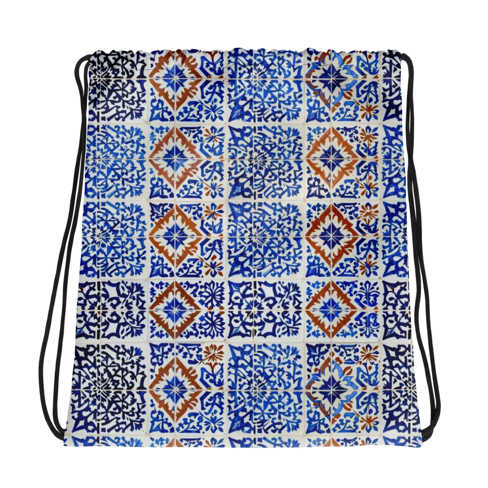 Indigo Tilework on Drawstring Bag — Photo