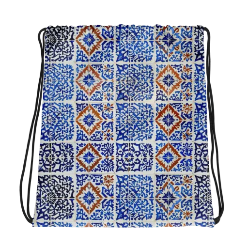 Indigo Tilework on a Drawstring Bag