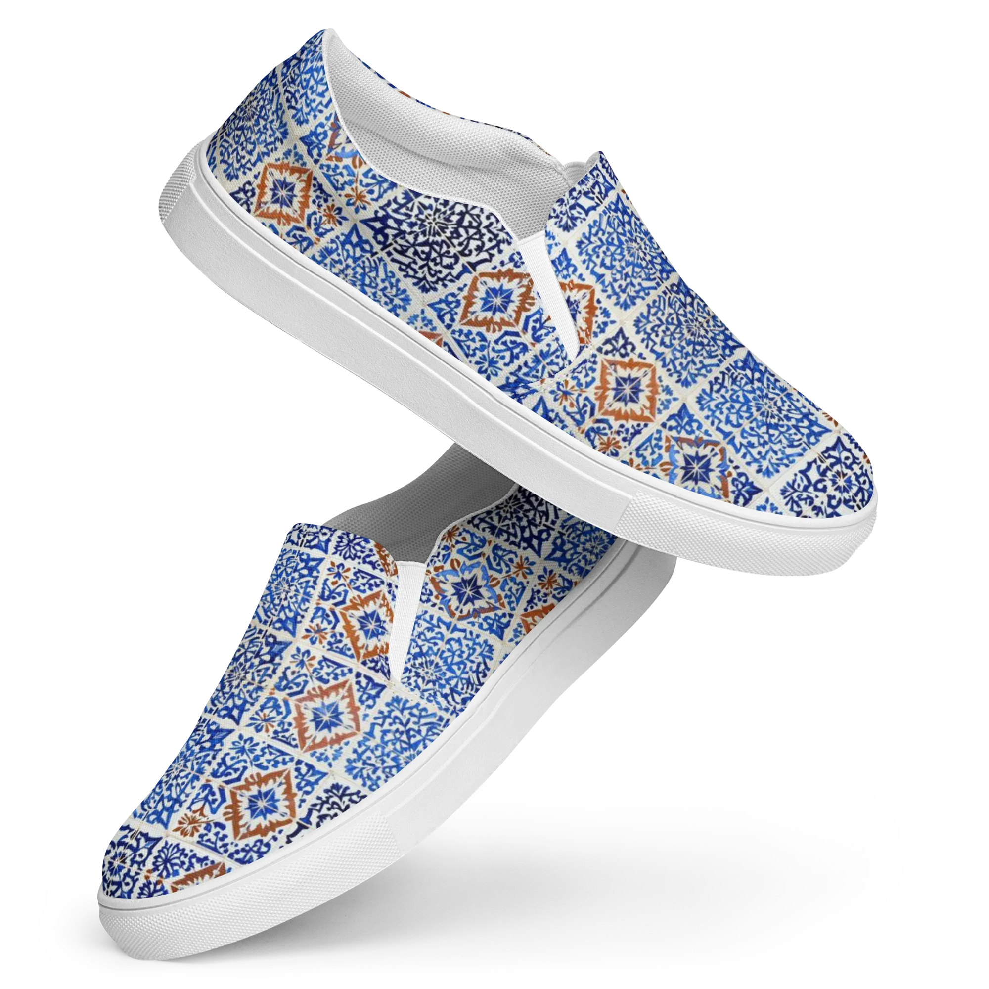 Indigo Tilework on Women's Slip-On Canvas Shoes — Front