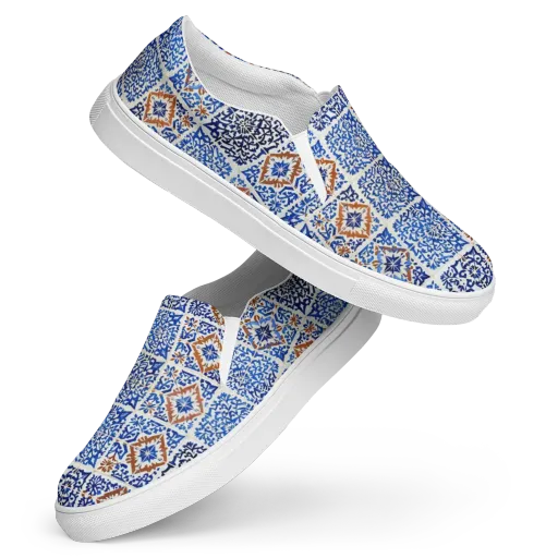 Indigo Tilework on a Women's Slip-On Canvas Shoes