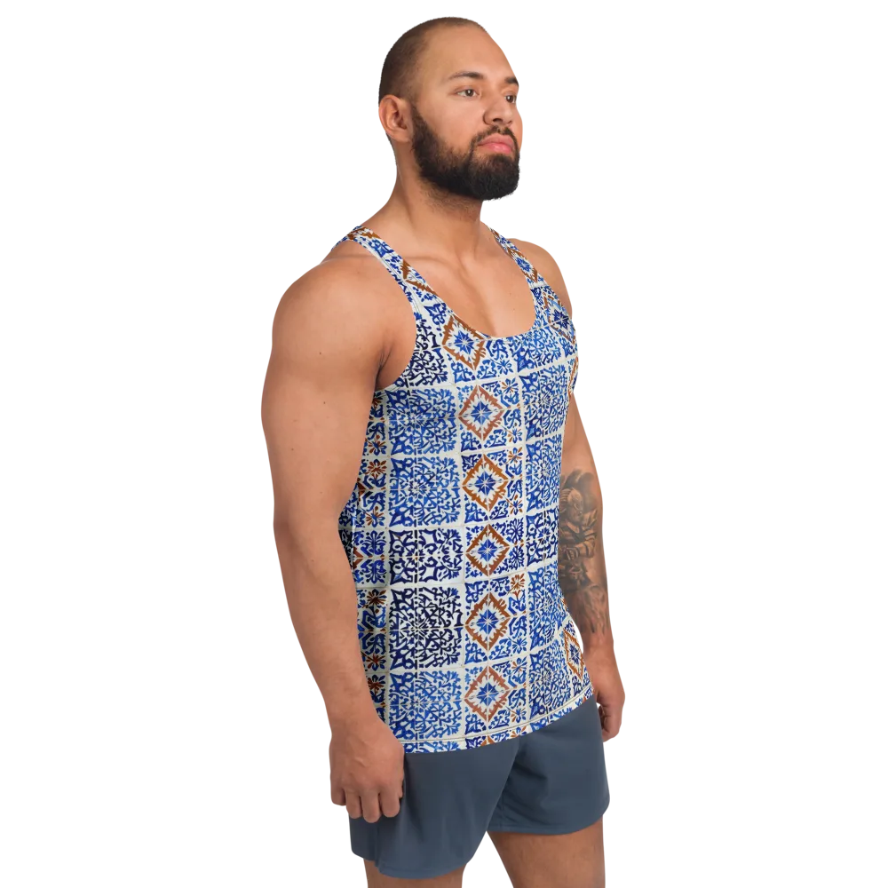 Indigo Tilework on Men's Tank Top — Right Front