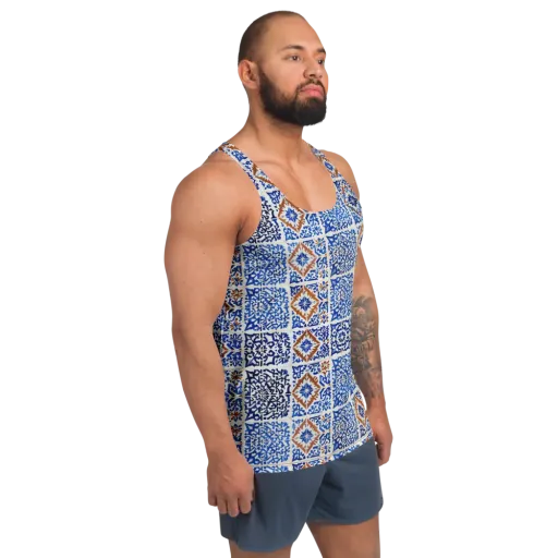 Indigo Tilework on a Men's Tank Top