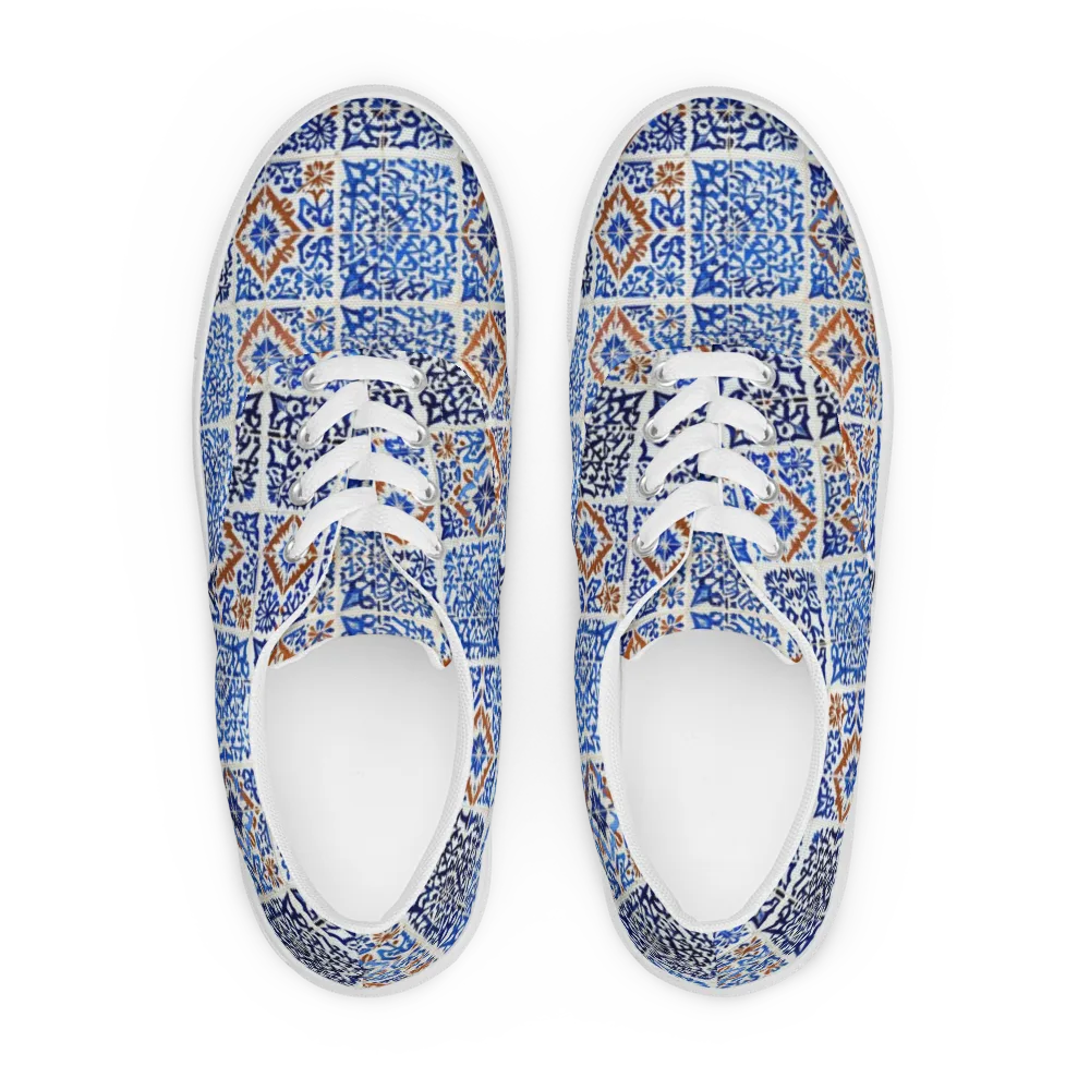 Indigo Tilework on Men's Lace-Up Canvas Shoes — Front