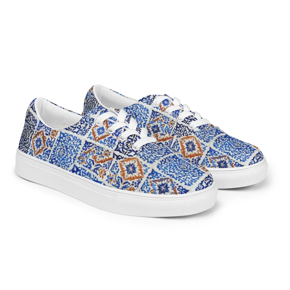 Indigo Tilework on Men's Lace-Up Canvas Shoes — Right Front