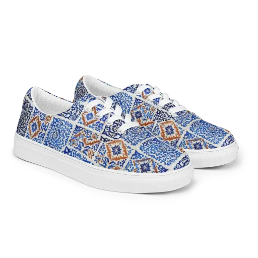 Indigo Tilework on a Men's Lace-Up Canvas Shoes
