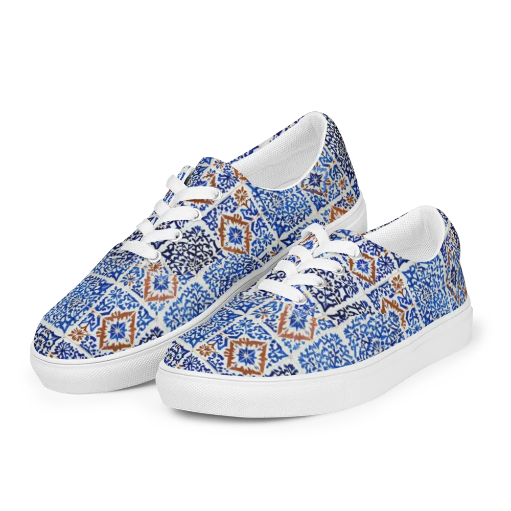 Indigo Tilework on Men's Lace-Up Canvas Shoes — Left Front